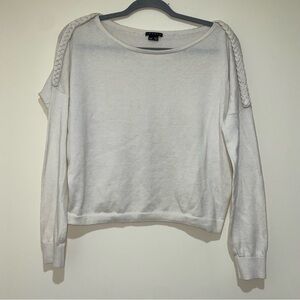 Women’s Theory Brand Cashmere Blend Janey style Cream Sweater with Braids size M